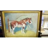 An oil on canvas horse in stable