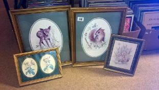 4 framed and glazed flora and fauna prints