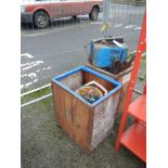 A welder, welding rods, tools etc (2 tea chests), a/f