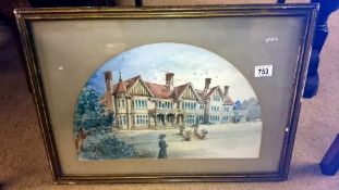 A framed and glazed manor house scene