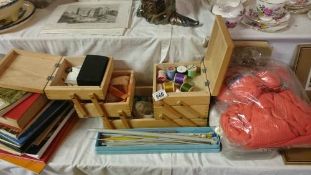 A sewing box, sewing and knitting items etc