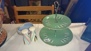 A retro cakes stand, ash tray, salt and pepper pots