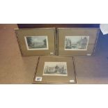 3 framed and glazed antique engravings, King's college Cambridge etc