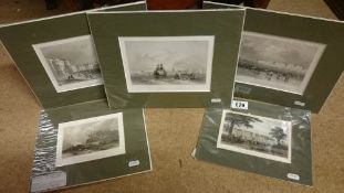 5 19th century engravings, Blackpool, Kersey at Liverpool, Rye Old Harbour etc