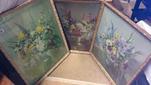 3 framed and glazed floral pictures