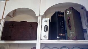 4 vintage suitcases including leather