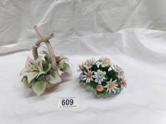 2 small Capo Di Monte flower baskets