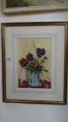 An original oil painting on paper 'Pansies on Tankard' by John Anthony Park