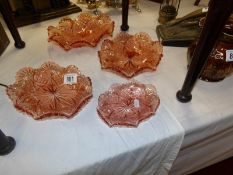 4 vintage pink glass bowls
