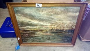 An oil on canvas marshland scene initialed F M T 1914