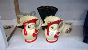 2 Czechoslovakian cockerel jugs (1 a/f) and other items