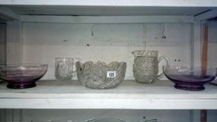 3 glass bowls and jug and a tankard