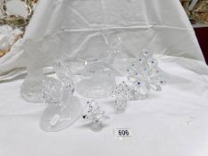 A glass stag, 2 glass peacocks, a glass rearing horse, a glass squirrel,