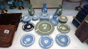 15 items of Wedgwood Jasper ware including blue,