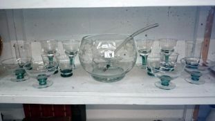 A mixed lot of glass ware including punch bowl and ladle