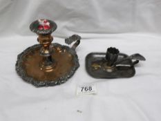 2 old chamber candlesticks