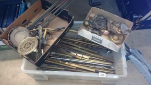 A box of metalware etc