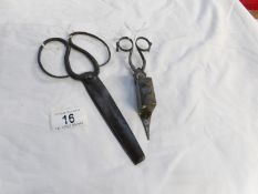 A pair of 19th century bonsai trimmers and a pair of 19th century oil lamp wick trimmers