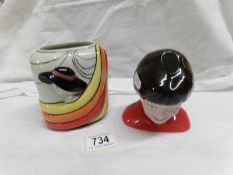 An early signed Lorna Bailey Ellgreave Pottery Art Deco style vase and a signed Lorna Bailey head