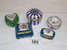 3 Limoges porcelain pill boxes and 2 others