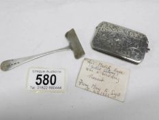 A silver vesta case with Birmingham hallmark 1922? and a silver pusher also Birmingham