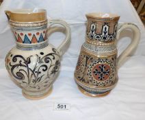 2 decorative Continental ceramic jugs