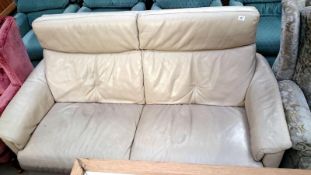 A cream leather sofa