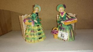 A pair of 1930's crinoline lady posy vases