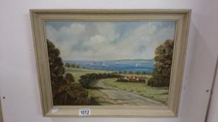 An oil on board 'Morston - End of Race' signed Muriel Reynolds