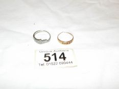 A yellow metal ring a/f and a white metal ring