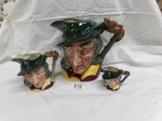 A large, medium and small Royal Doulton character jugs,