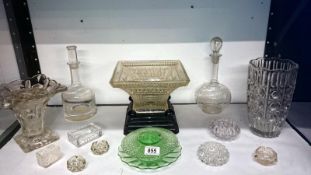 A mixed lot of glass ware including vases,