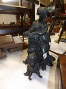 A classical spelter lady and child figure