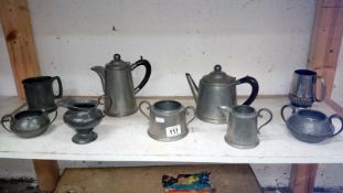 A pewter tea set and other pewter