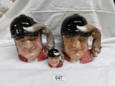 2 large Royal Doulton character jugs 'Gone Away' D6531 and a smaller example D6545