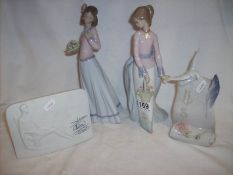 2 Lladro figurines 'Innocence in bloom' and ' Basket of Love' both boxed and 2 Lladro plaques