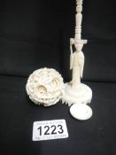 An ivory puzzle ball with stand (stand a/f)