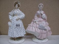 2 Royal Worcester V & A limited edition figures, Walking out dresses of the 19th century,