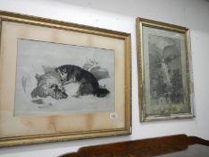 A pencil landscape and a charcoal drawing,