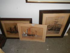3 good watercolours of fishing boats signed H Hall