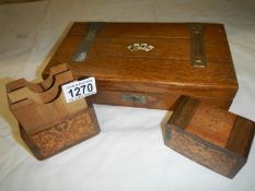 An inlaid playing card box and one other