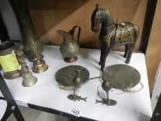 A mixed lot of brass ware including spice scales and interesting cruet