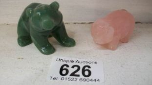 A rose quartz pig and a tourmaline bear