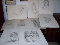 9 pencil drawings of women