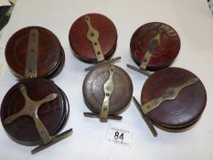 6 vintage wooden reels including a star back