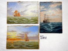 3 small oils on boards of nautical scenes