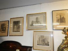 6 framed and glazed 19th century engravings including Truro cathedral,