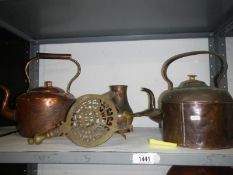 A large Victorian copper kettle, 1 other,