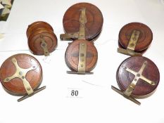 6 vintage wooden reels including 2 star backs