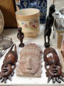 3 African face masks and 2 figures